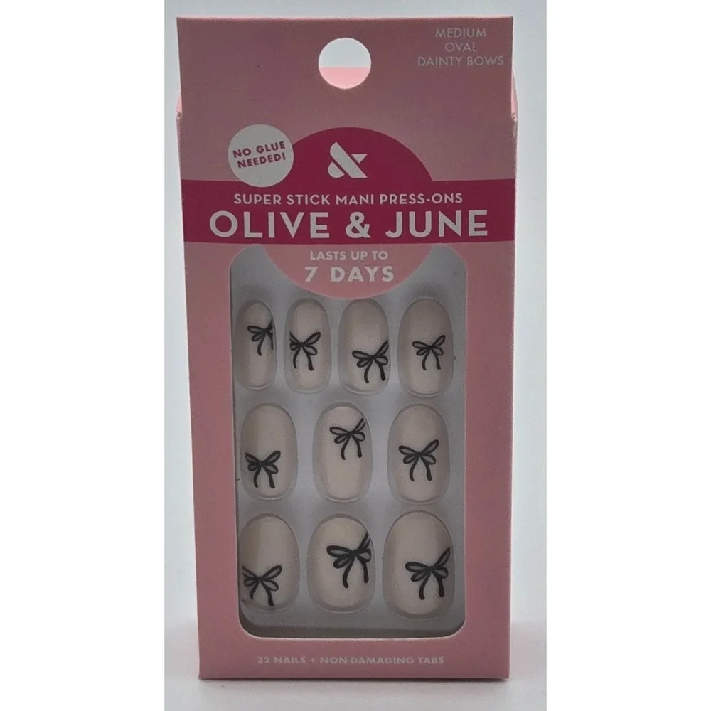 Olive & June Press on Nails The Super Stick Mani Medium | Dainty Bows | NEW